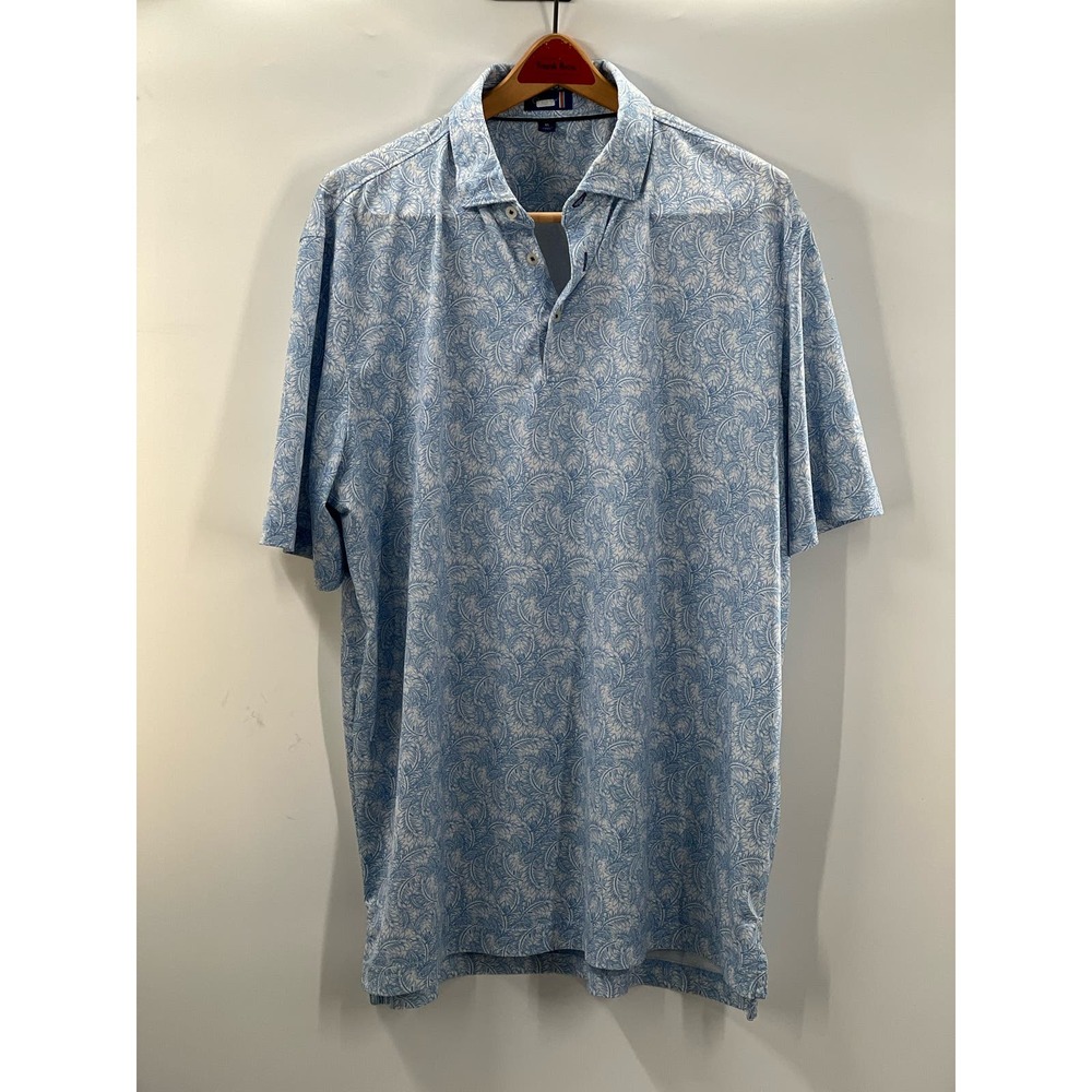 Stitch Golf Polo - Size XL - Blue & White Paisley